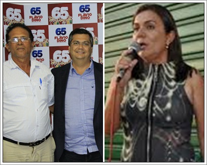 O ex-vereador Zé Neto, de Zé Doca ao lado do governador Flávio Dino. À direita, a ex-prefeita de Monção Paula Francinete